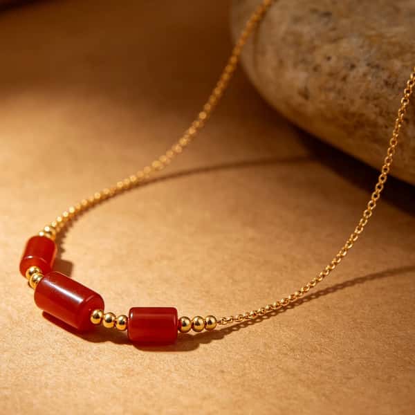 Red Agate Beaded Gold Chain Necklace
