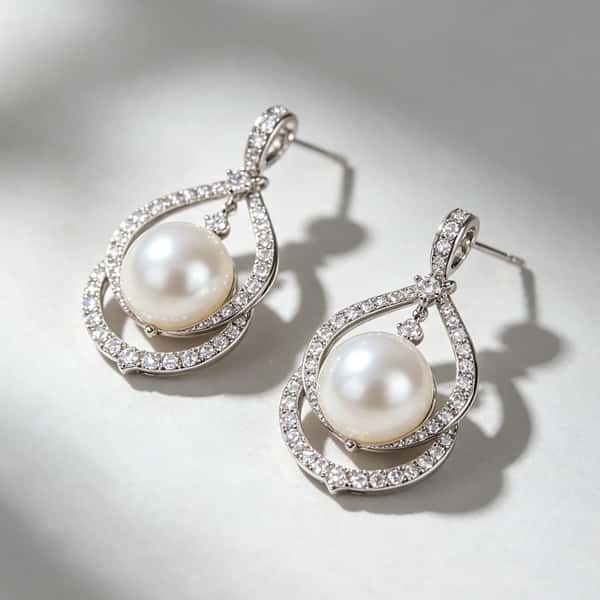 Pearl Drop Teardrop Halo Earrings