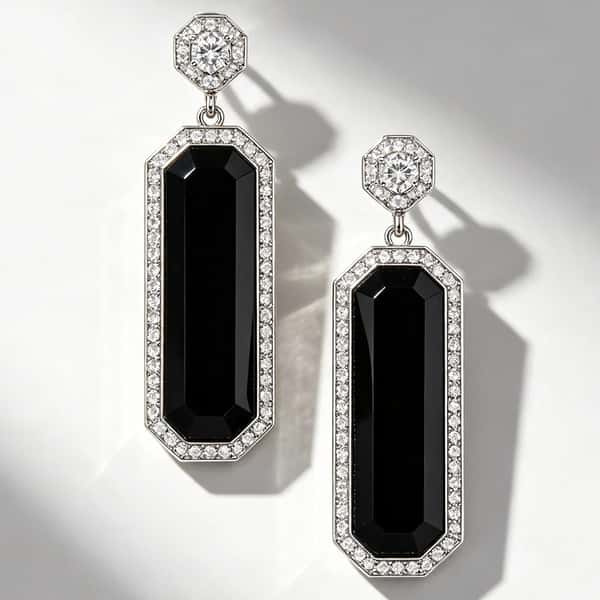 Black Onyx Geometric Statement Earrings