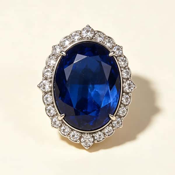 Large Deep Blue Oval Sapphire Ring