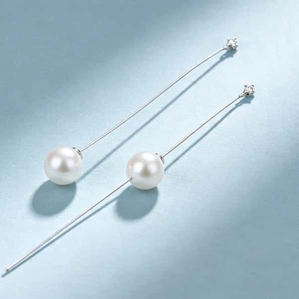 Long Dual Pearl Drop Linear Earrings