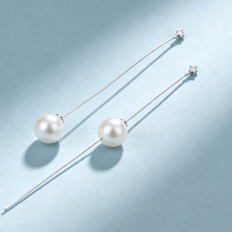 Long Dual Pearl Drop Linear Earrings